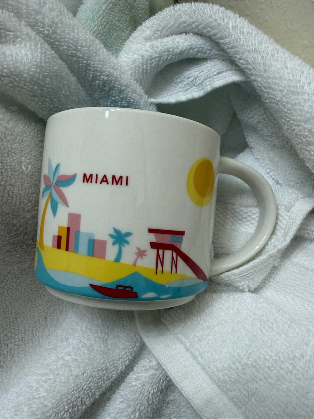 Starbucks White Miami Graphic Mug with Multicolor Beach Art